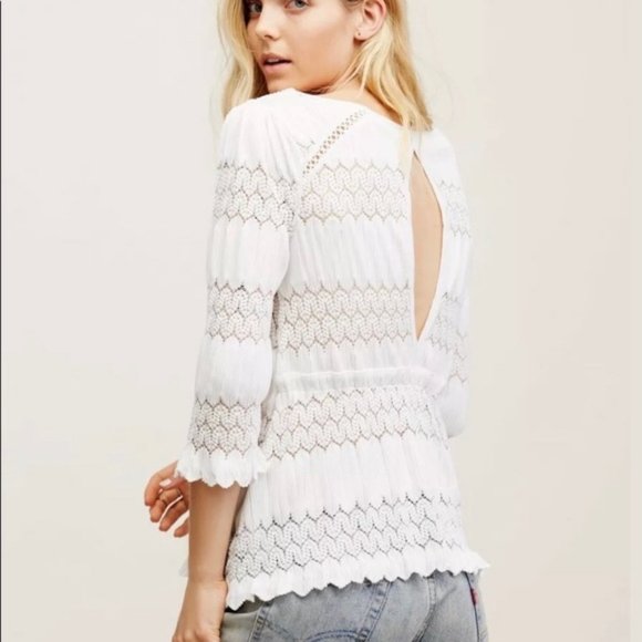 Free People Fire Island White Open Knit Top Size Large - Picture 6 of 8